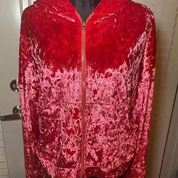 Fabletics Women's Zip Up‎ Hoodie Jacket Red Velour Size 1x Casual - Picture 1 of 11